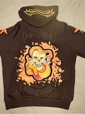 Rare Medium Dussault Hoodie with Skull & Snake Graphic